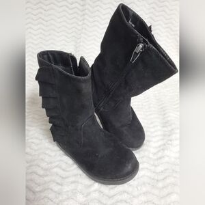 Cat & Jack Black Reva Zipper Side ribbon Fashion Boots Little Girls size 9